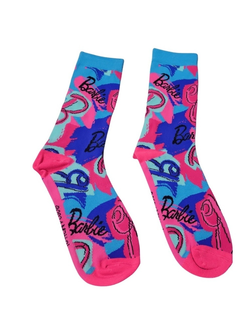 NWT in packaging Barbie Logo Colorblock Crew Socks - Pink & Turquoise - Picture 1 of 2